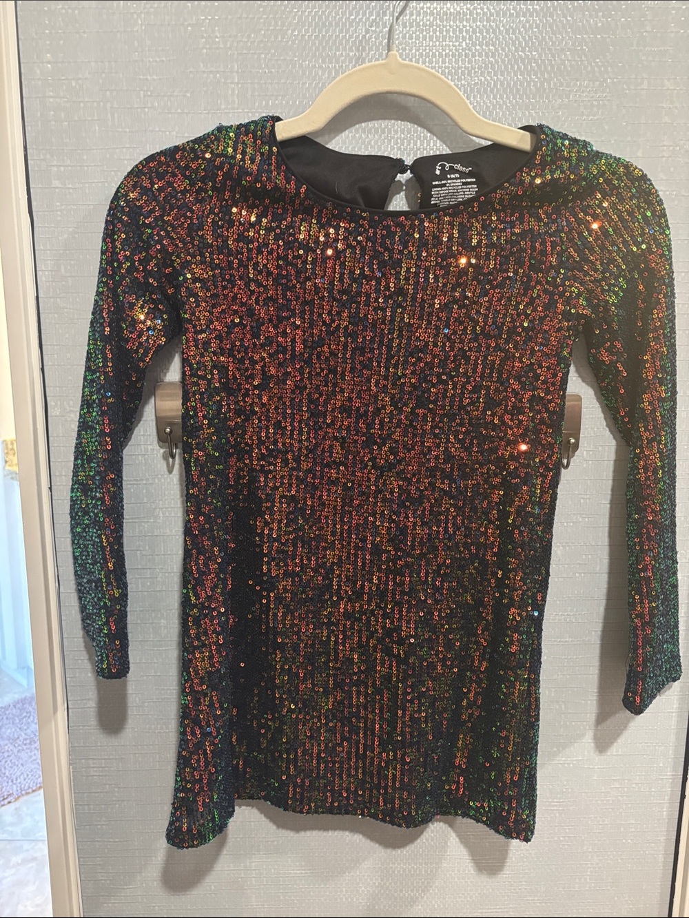 art class Black Long Sleeve Sequin Kids Top with Multicolor Shine